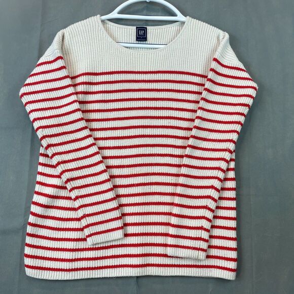 GAP Maternity Women's Sweater Small Cream Red Striped Long Sleeve Everyday Wear - Picture 1 of 8